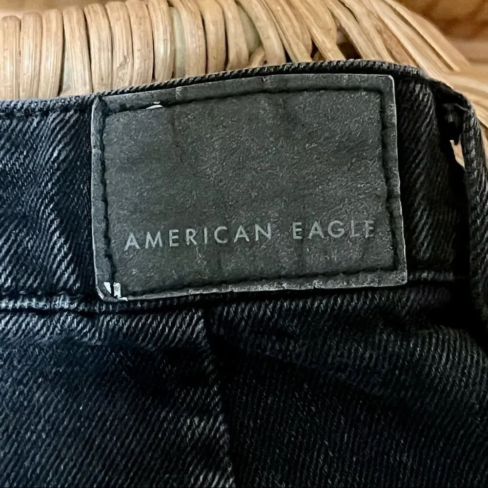 American Eagle black button up denim jean mini skirt with pockets 00